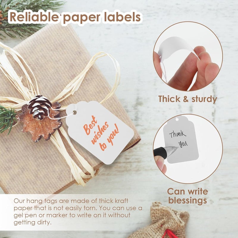 windforgecraft 1000 Pcs Price Tags Gift Tags Double-Sided Available Kraft Paper Price Tags Jewellery Price Tags with String Hanging Tags with String for Christmas Baby Shower Wedding Presents Teachers Gifts (White) - Image 3
