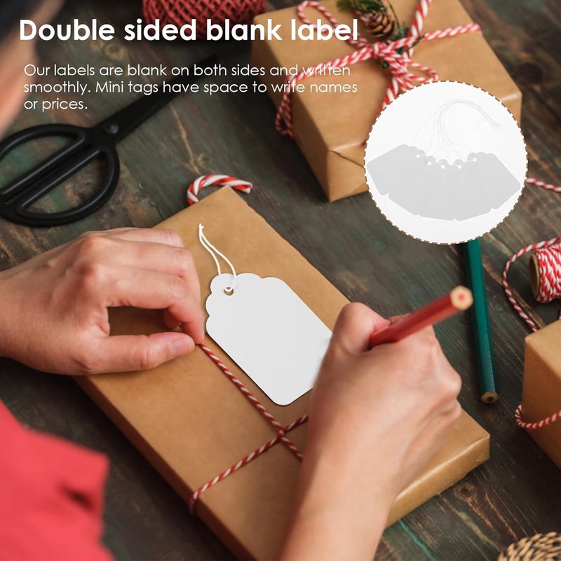 windforgecraft 1000 Pcs Price Tags Gift Tags Double-Sided Available Kraft Paper Price Tags Jewellery Price Tags with String Hanging Tags with String for Christmas Baby Shower Wedding Presents Teachers Gifts (White) - Image 5