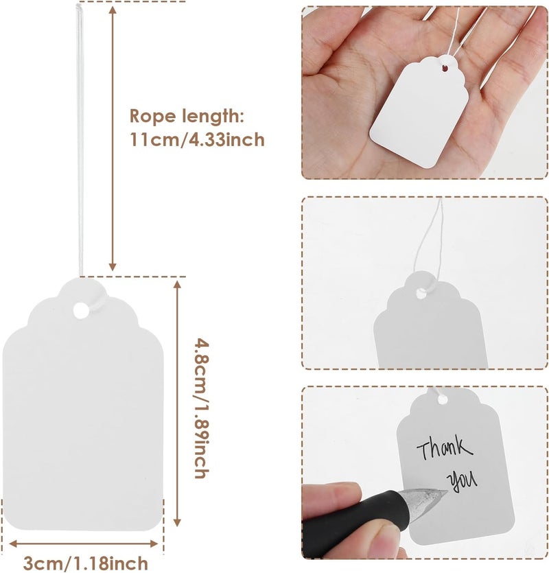 windforgecraft 1000 Pcs Price Tags Gift Tags Double-Sided Available Kraft Paper Price Tags Jewellery Price Tags with String Hanging Tags with String for Christmas Baby Shower Wedding Presents Teachers Gifts (White) - Image 4