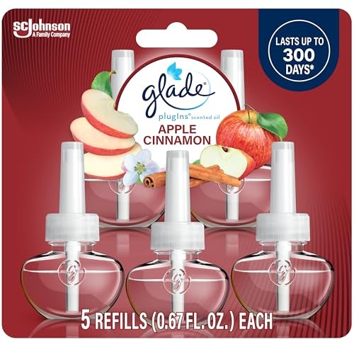 Glade PlugIns Refills Air Freshener, Scented and Essential Oils for Home and Bathroom, Apple Cinnamon, 3.35 Fl Oz, 5 Count - Image 1