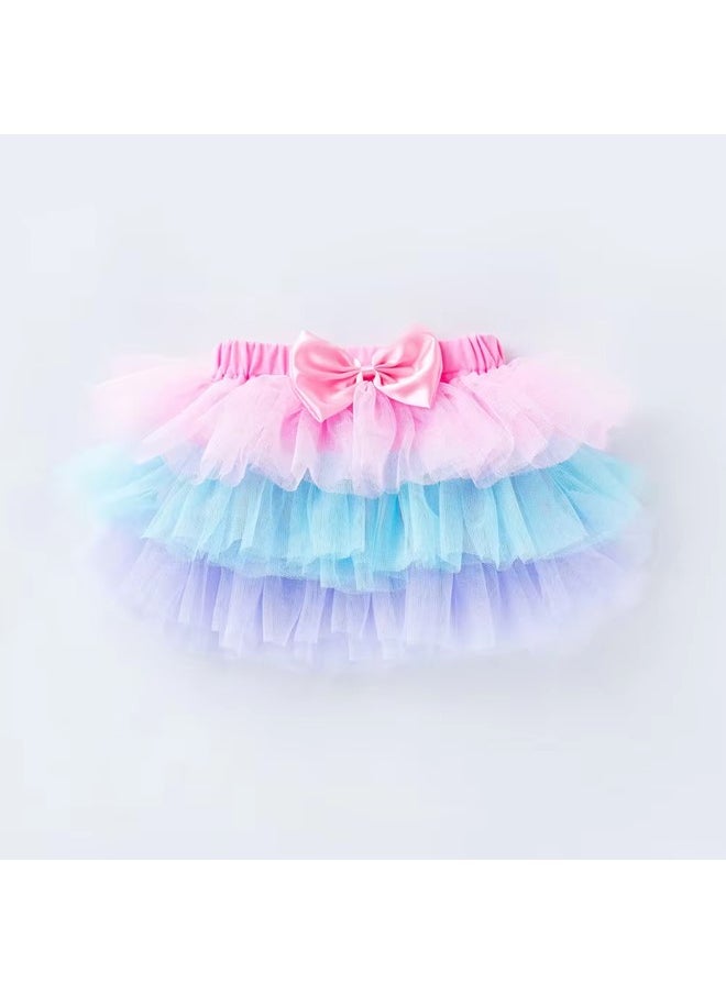 We Happy - 4 Pieces Baby Girl Birthday Costume Newborn Princess Theme 1st Birthday ONE Printed Party Wear with Tutu Skirt, Cake Topper and Floral Headband - Image 1