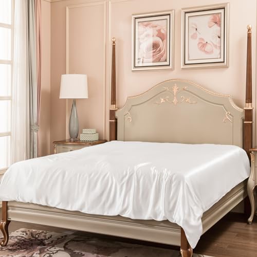 PROMEED 100 Mulberry Silk Duvet Cover Queen Size Real Grade 6A 23 Momme Silk QuiltComforter Cover with Zipper and Coner Tie White King - Image 1