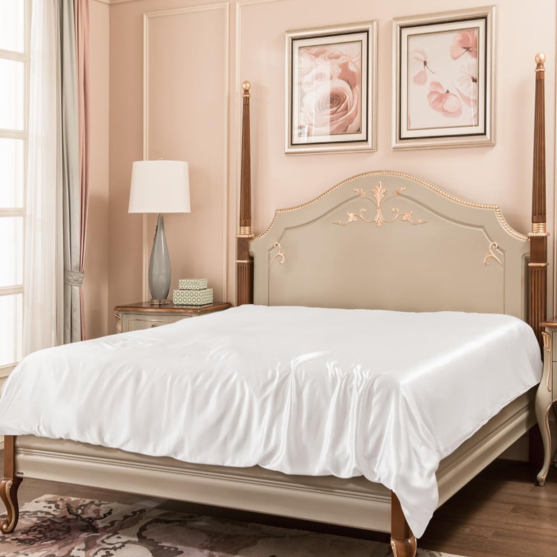 PROMEED 100 Mulberry Silk Duvet Cover Queen Size Real Grade 6A 23 Momme Silk QuiltComforter Cover with Zipper and Coner Tie White King - Image 2