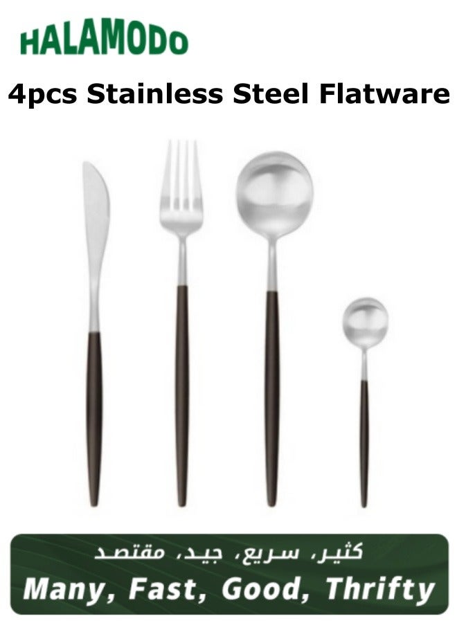 4pcs Stainless Steel Flatware Silverware Stainless Steel Flatware Silverware Travel Cutlery Tableware Include Knife & Fork & Spoon Utensils for Kitchens, Dishwasher Safe - Image 1
