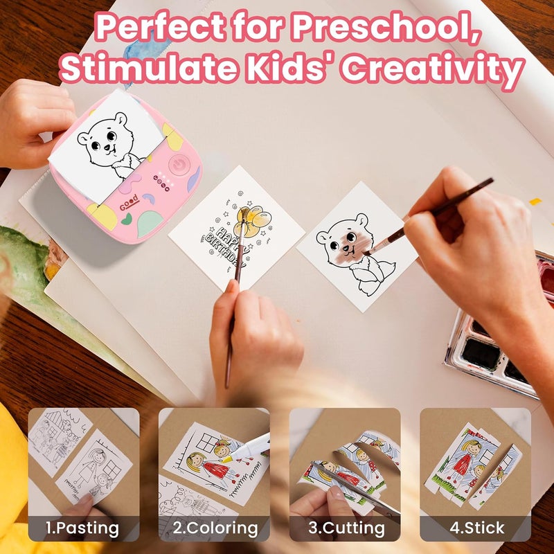 XenGro Mini Portable Sticker Printer, Mini Thermal Printer with 3 Rolls Paper, Bluetooth Inkless Printpods, Pocket Label Maker Suitable for Creative Kids DIY, Diaries, Photos, Study Notes -Light Pink - Image 5
