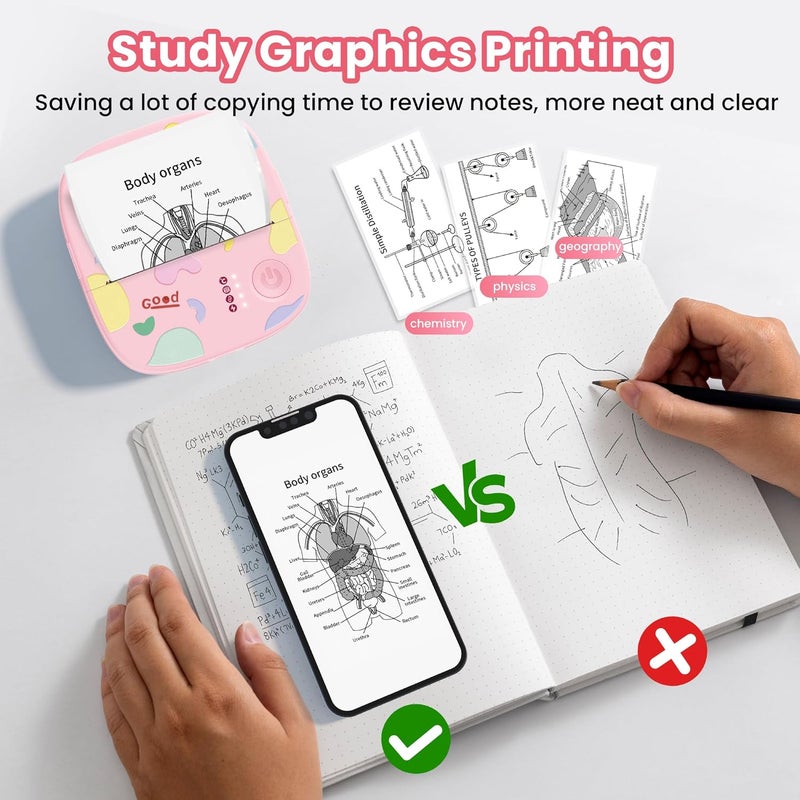 XenGro Mini Portable Sticker Printer, Mini Thermal Printer with 3 Rolls Paper, Bluetooth Inkless Printpods, Pocket Label Maker Suitable for Creative Kids DIY, Diaries, Photos, Study Notes -Light Pink - Image 4