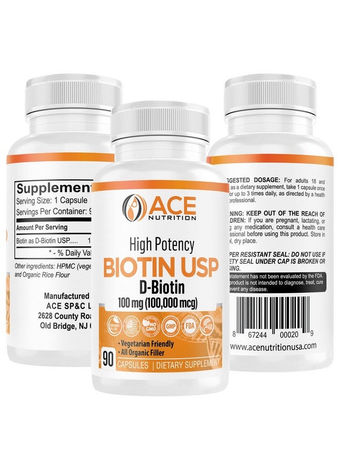 ACE NUTRITION High Potency Biotin Usp (D-Biotin) 100Mg (100,000Mcg) (3) - Image 1