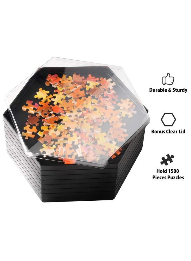 Becko US Becko Stackable Puzzle Sorting Trays Jigsaw Puzzle Sorters With Lid Puzzle Accessory For Puzzles Up To 1500 Pieces 8 Hexagonal Trays (Black) - Image 5