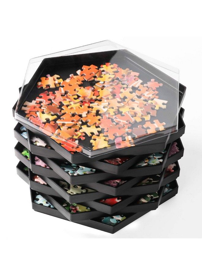 Becko US Becko Stackable Puzzle Sorting Trays Jigsaw Puzzle Sorters With Lid Puzzle Accessory For Puzzles Up To 1500 Pieces 8 Hexagonal Trays (Black) - Image 2