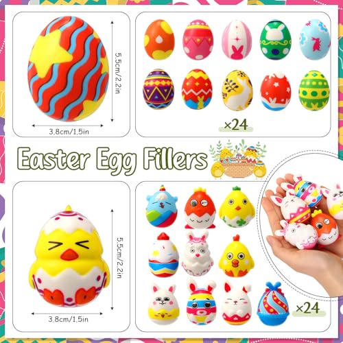 Halloscume 48 Pack Easter Stress Balls Easter Eggs Squeeze Toys Basket Stuffers Slow Rising Stress Squeeze Toys for Kids Party Favor Classroom Rewards - Image 5