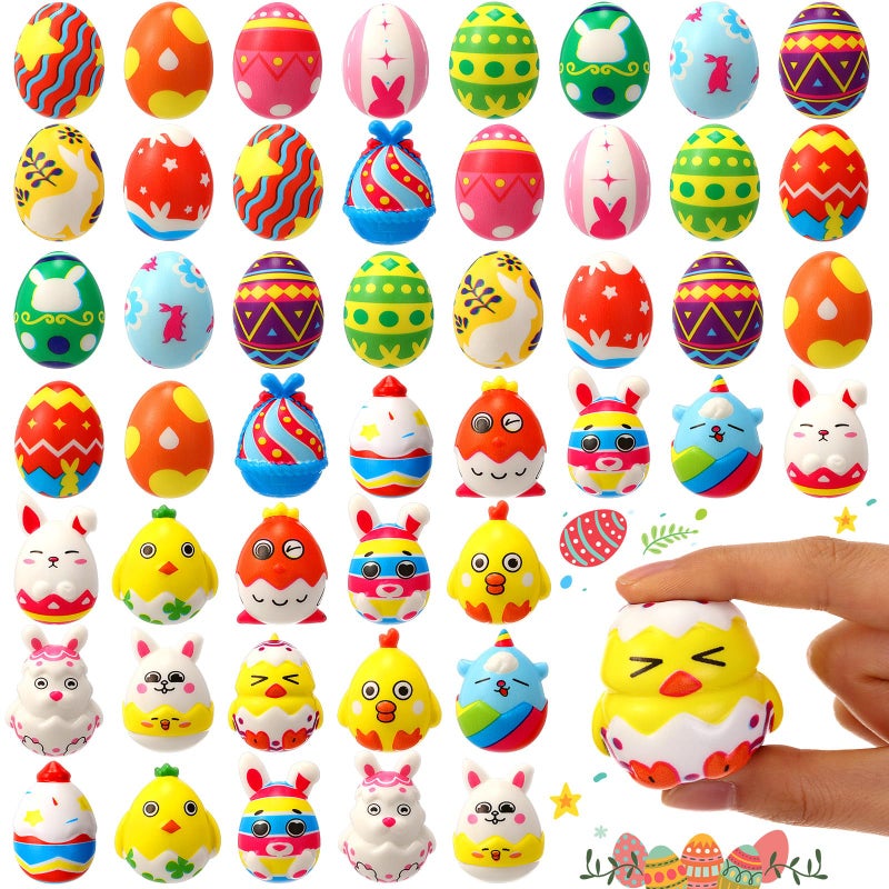 Halloscume 48 Pack Easter Stress Balls Easter Eggs Squeeze Toys Basket Stuffers Slow Rising Stress Squeeze Toys for Kids Party Favor Classroom Rewards - Image 3