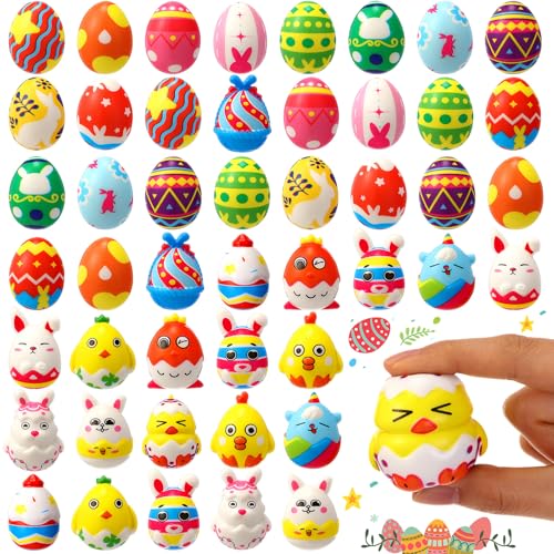 Halloscume 48 Pack Easter Stress Balls Easter Eggs Squeeze Toys Basket Stuffers Slow Rising Stress Squeeze Toys for Kids Party Favor Classroom Rewards - Image 1