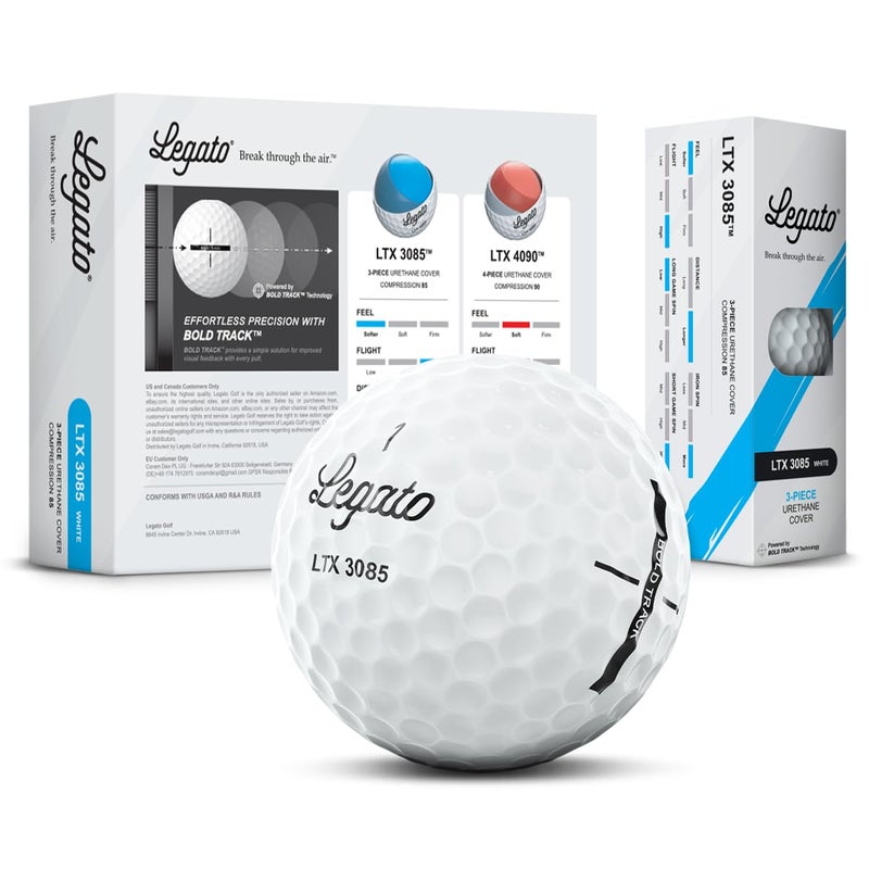 Legato Golf Balls LTX3085 | Maximized Distance with Soft Feel | 3 Piece | Urethane Cover | 85 Compression | White | 1 Dozen (12 Balls) - Image 1