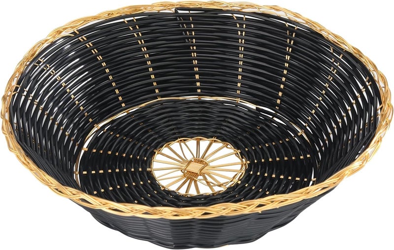 New Star Foodservice 44232 Polypropylene Round Hand Woven Food Basket Set of 12 8 x 25 Black with Golden Trim