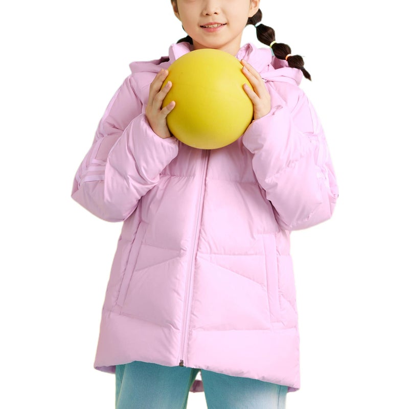 Adidas (GS) adidas 3-Stripes Hooded Down Jacket Asia Sizing 'Pink' - Image 3