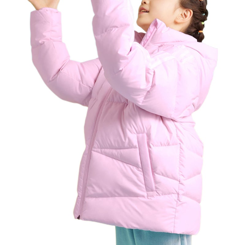 Adidas (GS) adidas 3-Stripes Hooded Down Jacket Asia Sizing 'Pink' - Image 4