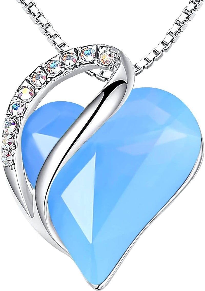 Leafael Valentine's Day Gift Necklaces for Women, Infinity Love Birthstone Heart Crystal Pendant, Birthday Anniversary Jewelry for Wife, Mom, and Her, Silver Plated, 18" + 2" Adjustable Chain - Image 1