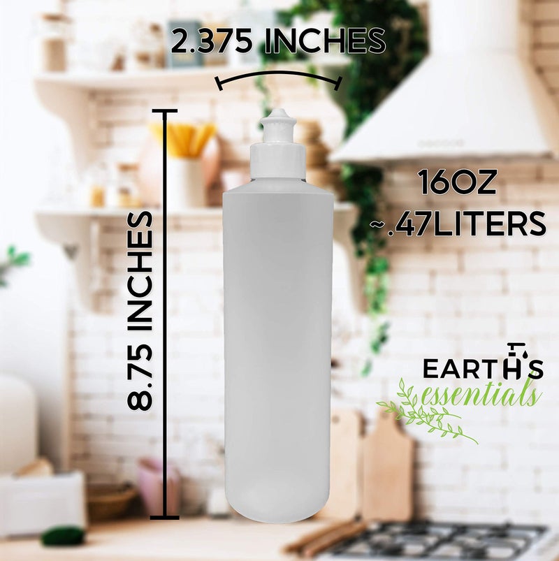 Earth's Essentials 2 Pack Refillable 16 Ounce HDPE Squeeze Bottles With Push/Pull Button Top Dispenser Caps-Great For Lotions, Shampoos, Conditioners and Massage Oils From (White Cap) - Image 3