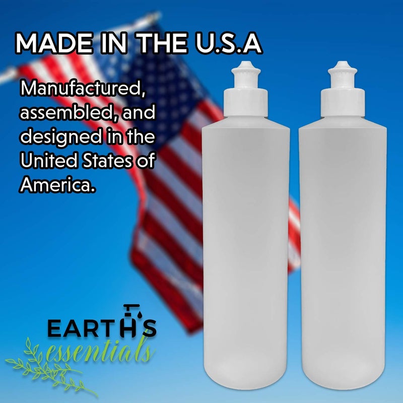 Earth's Essentials 2 Pack Refillable 16 Ounce HDPE Squeeze Bottles With Push/Pull Button Top Dispenser Caps-Great For Lotions, Shampoos, Conditioners and Massage Oils From (White Cap) - Image 4