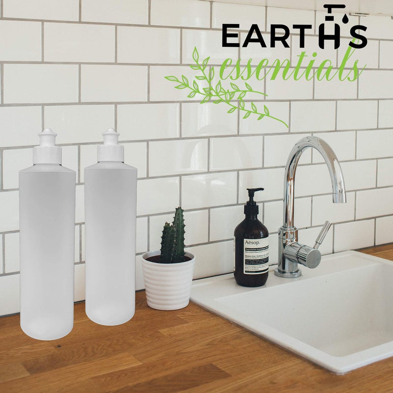 Earth's Essentials 2 Pack Refillable 16 Ounce HDPE Squeeze Bottles With Push/Pull Button Top Dispenser Caps-Great For Lotions, Shampoos, Conditioners and Massage Oils From (White Cap) - Image 5