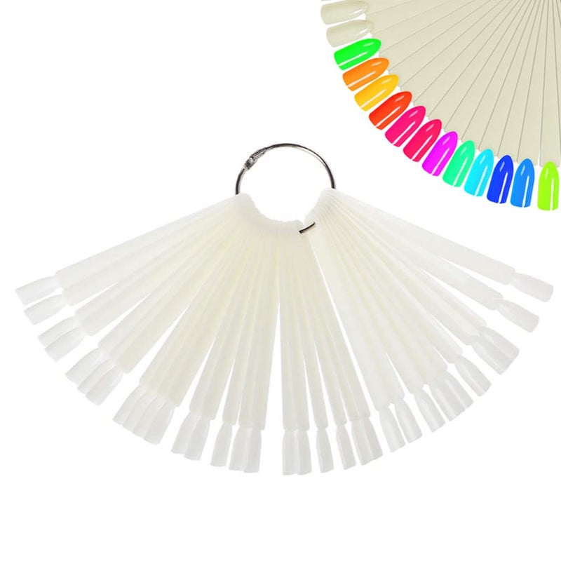 JASSINS 50 Pcs Nail Swatch Sticks with Ring, Fan-shaped Nail Art Polish Practice Display Tips Nail Sample Sticks, Nail Practice Color Display Polish Board - Image 1