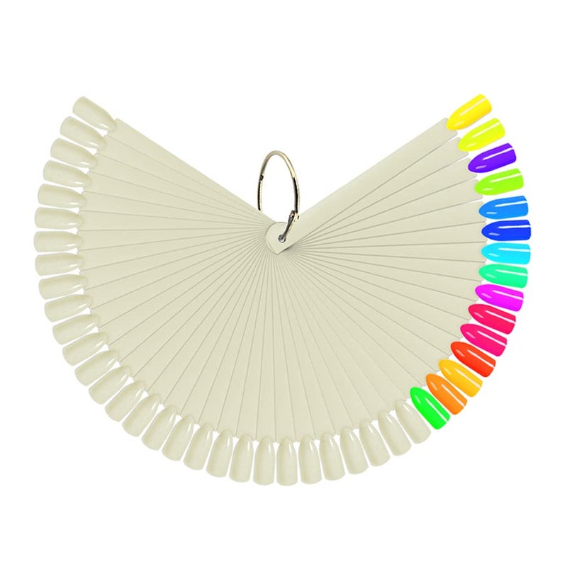 JASSINS 50 Pcs Nail Swatch Sticks with Ring, Fan-shaped Nail Art Polish Practice Display Tips Nail Sample Sticks, Nail Practice Color Display Polish Board - Image 2