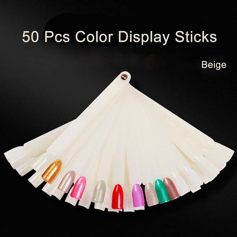 JASSINS 50 Pcs Nail Swatch Sticks with Ring, Fan-shaped Nail Art Polish Practice Display Tips Nail Sample Sticks, Nail Practice Color Display Polish Board - Image 5