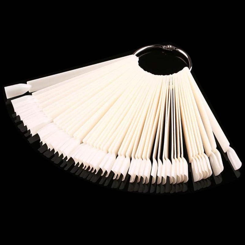 JASSINS 50 Pcs Nail Swatch Sticks with Ring, Fan-shaped Nail Art Polish Practice Display Tips Nail Sample Sticks, Nail Practice Color Display Polish Board - Image 4
