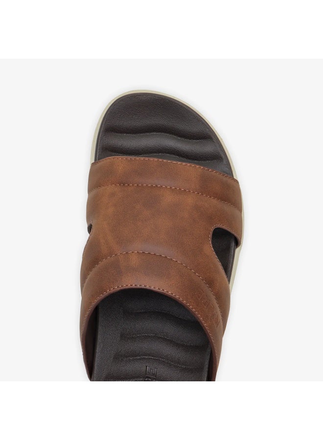 NDURE Men's Leather Slide Sandals, Brown, Contoured Footbed, Casual Comfort - Image 4