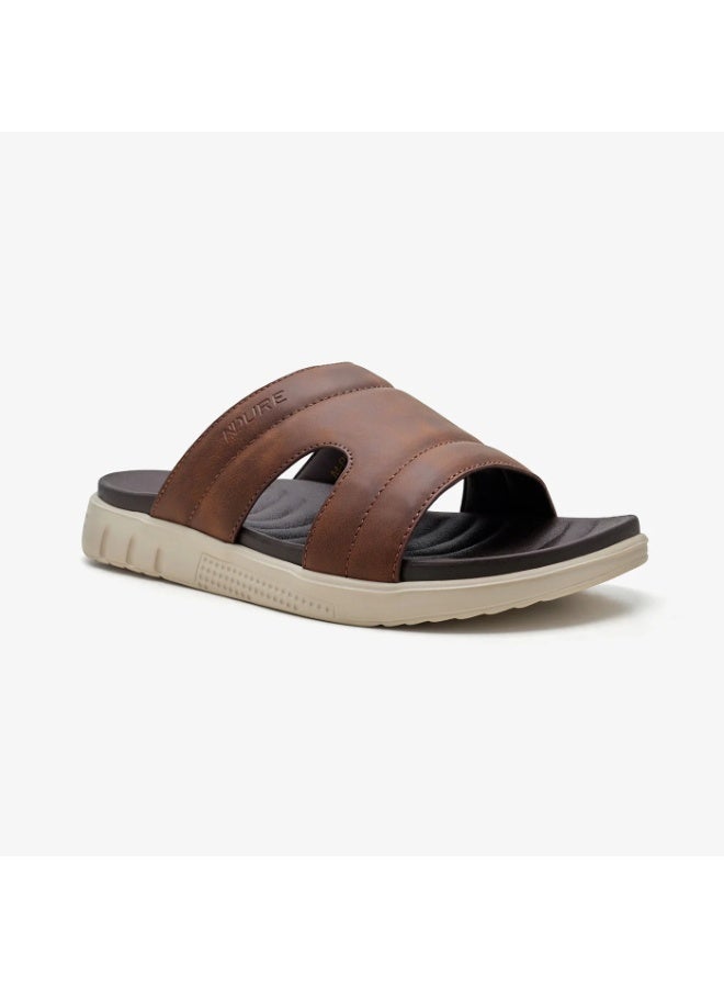 NDURE Men's Leather Slide Sandals, Brown, Contoured Footbed, Casual Comfort - Image 3
