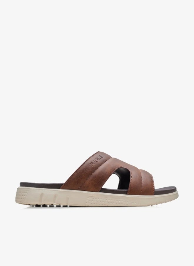 NDURE Men's Leather Slide Sandals, Brown, Contoured Footbed, Casual Comfort - Image 1