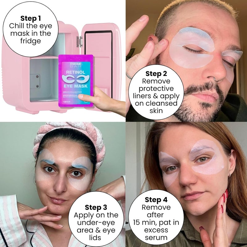 masque Bar ماسك بار 360 لصقات العين ريتينول لصقات العين للانتفاخ والهالات السوداء ماسك العين بالكولاجين لصقات ماسك العين بحمض الهيالورونيك العناية بالبشرة الكورية ماسك الجمال 6 قطع - Image 5