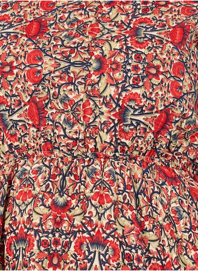 Styli Plus Size All Over Printed V Neck A-Line Midi Dress