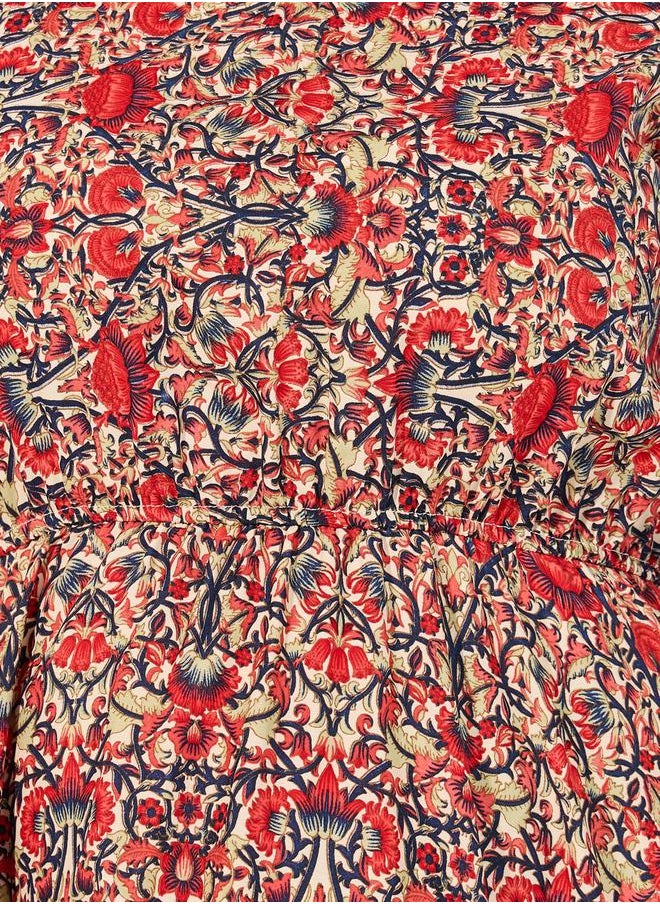Styli Plus Size All Over Printed V Neck A-Line Midi Dress  - Image 4