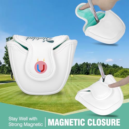 BAIRBRE Golf Putter Covers Mallet Putter Headcover Blade Putter Cover Golf Club Covers with with Magnetic for Most Brand Mallet Putter 1White - Image 3