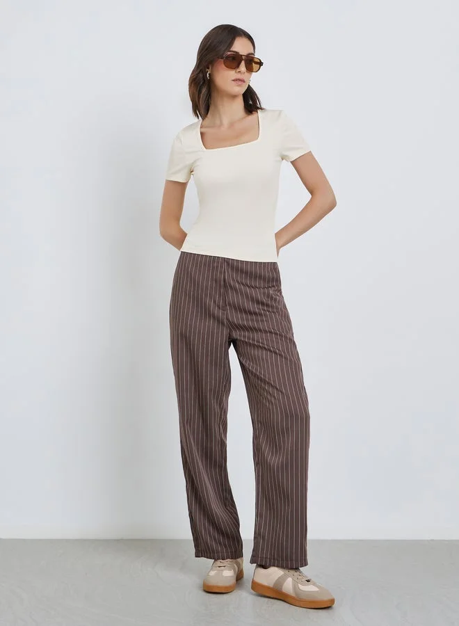 Take Two Take Two Women Cream Square Neck Fitted T-Shirt