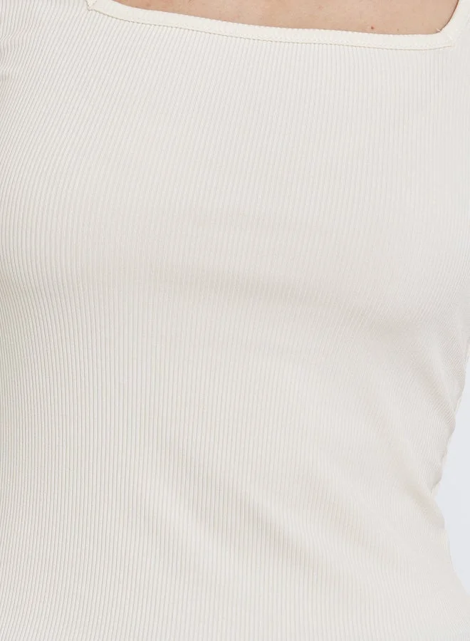 Take Two Take Two Women Cream Square Neck Fitted T-Shirt