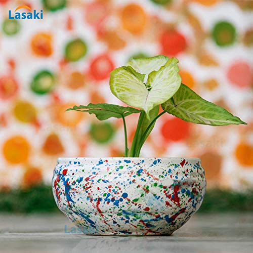 Lasaki Bowl Small Multi Ceramic Pot Planter with Drain Holes | Decorative Balcony, Home & Office Succulent Gamla (D-15 X H-8 Cm) (Plants Not Included) - Image 2