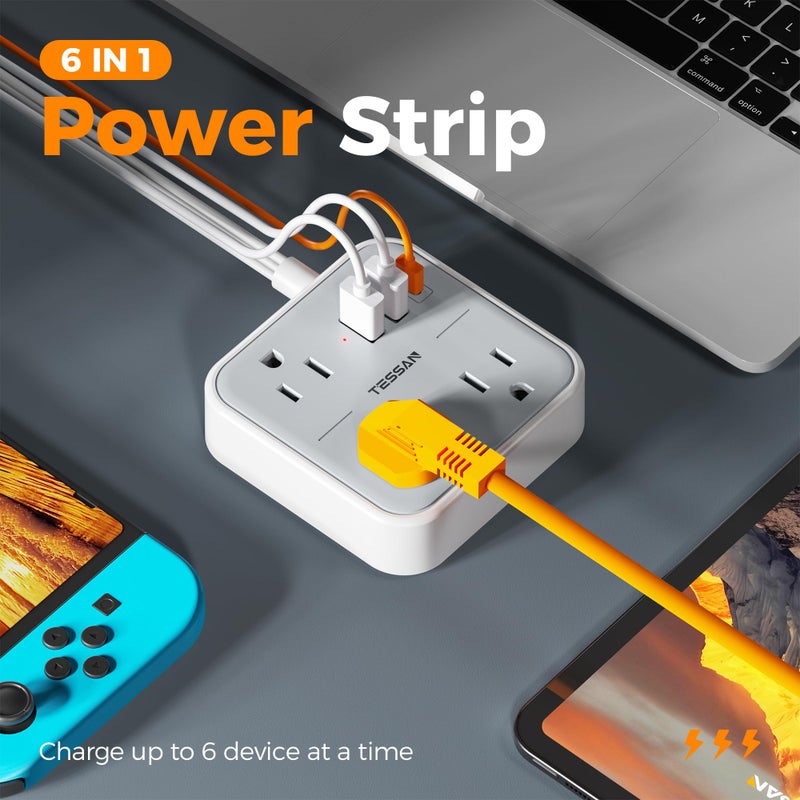 TESSAN Ultra Thin Flat Extension Cord 5 FT, Slim Power Strip with USB Ports (1 USB C), Surge Protector Flat Plug Wall Charger with 3 Outlets for Office, School, Dorm Room Essentials - Image 3