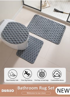 3 Piece Bathroom Rug Set Includes Bath Rug, Contour Mat and Toilet Lid Cover, Super Soft Water Absorbent & Non-Slip Bath Mats for Bathroom Floor, Tub and Shower Room, Machine Washable