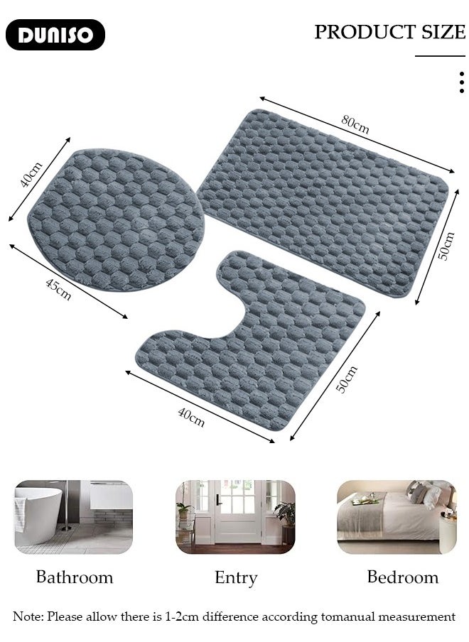 DUNISO - 3 Piece Bathroom Rug Set Includes Bath Rug, Contour Mat and Toilet Lid Cover, Super Soft Water Absorbent & Non-Slip Bath Mats for Bathroom Floor, Tub and Shower Room, Machine Washable - Image 1