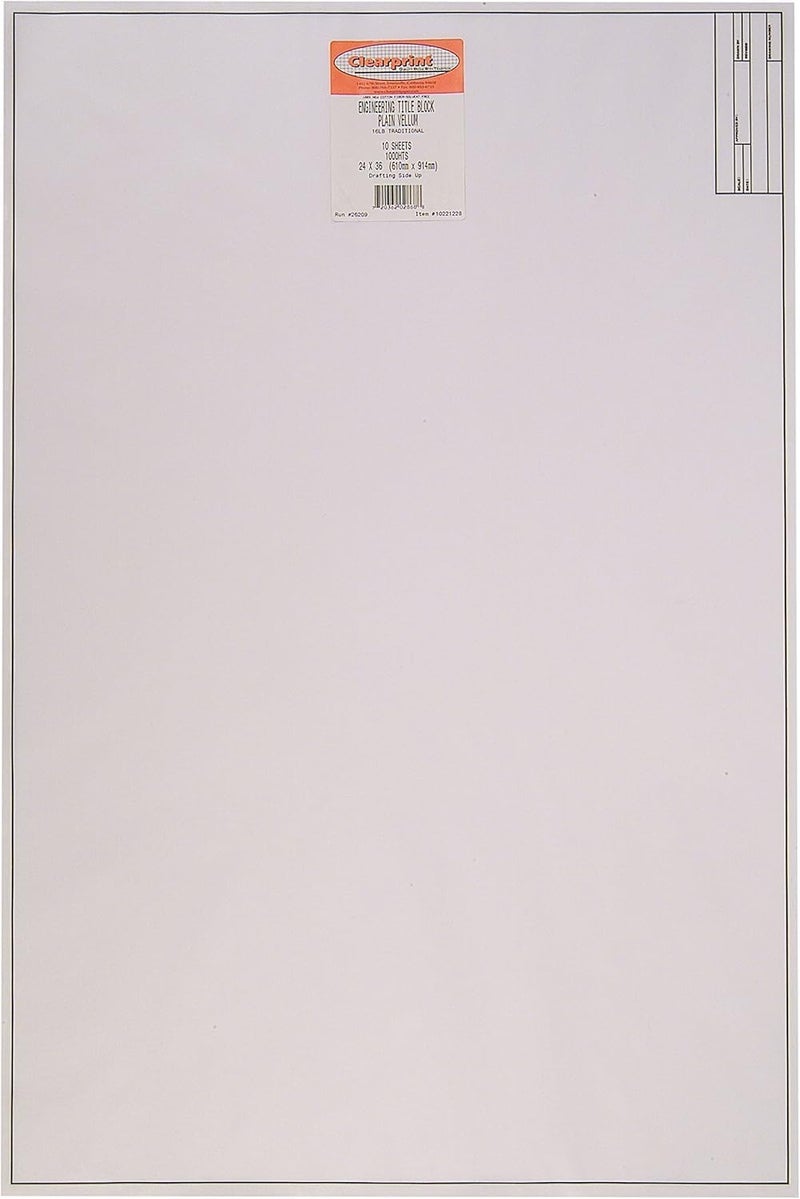 Clearprint 24" x 36" 1000H Design Vellum Sheets with Engineer Title Block, 16 lb., 100% Cotton, 10 Sheets Per Pack, 1 Each - Image 1
