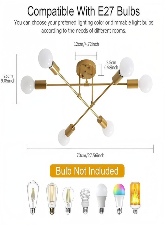 Murphy 6-Light Modern Gold Chandelier Ceiling Light | E27 Bulb Compatible Metal Fixture for Living Room, Bedroom & Dining Area (Bulb Not Included) | Pack of 1 - Image 2