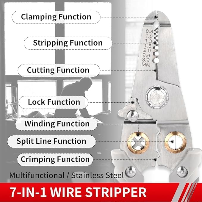 Snivy Snivy MultiFunction Wire Stripper Tool Wire Cutter Stripper Crimper Cable Tool with Stripping Cutting and Crimping Functions Professional Wiring Tool for Electricians DIY Enthusiasts  - Image 2