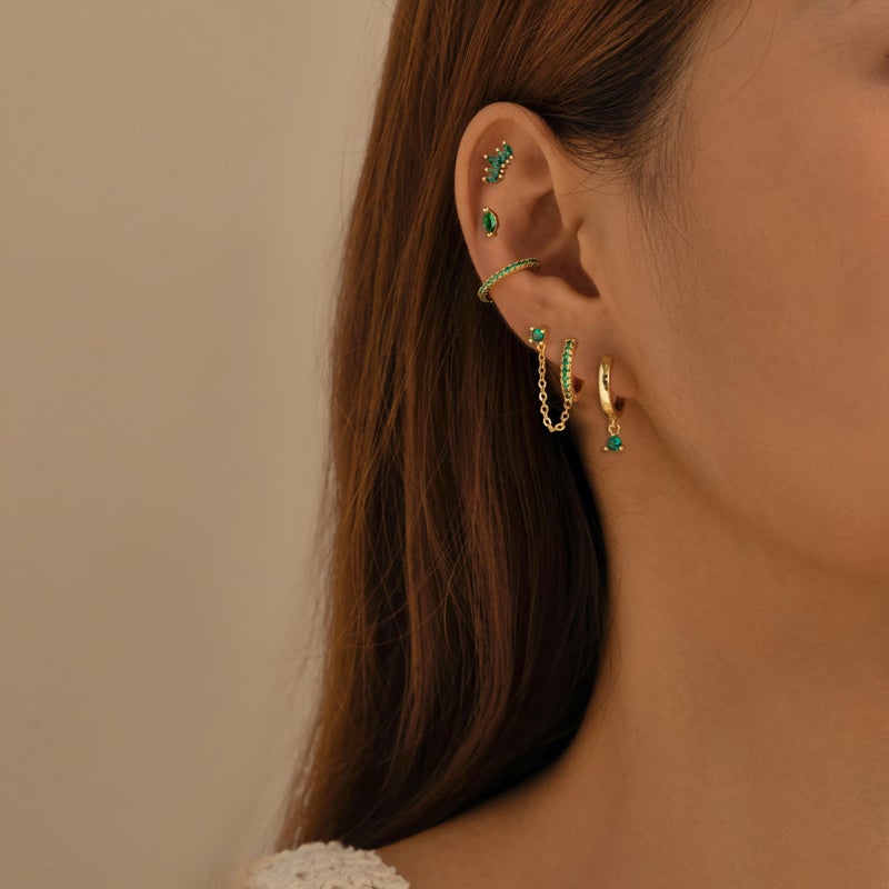 LOFITOR 5 Pairs Sterling Silver Post Stud Hoop Earrings Set Dainty 14k Gold Plated Earrings for Women S925 Green CZ Cartilage Stud Huggie Earring for Multiple Piercing Small Earring Stacks G Egg - Image 2