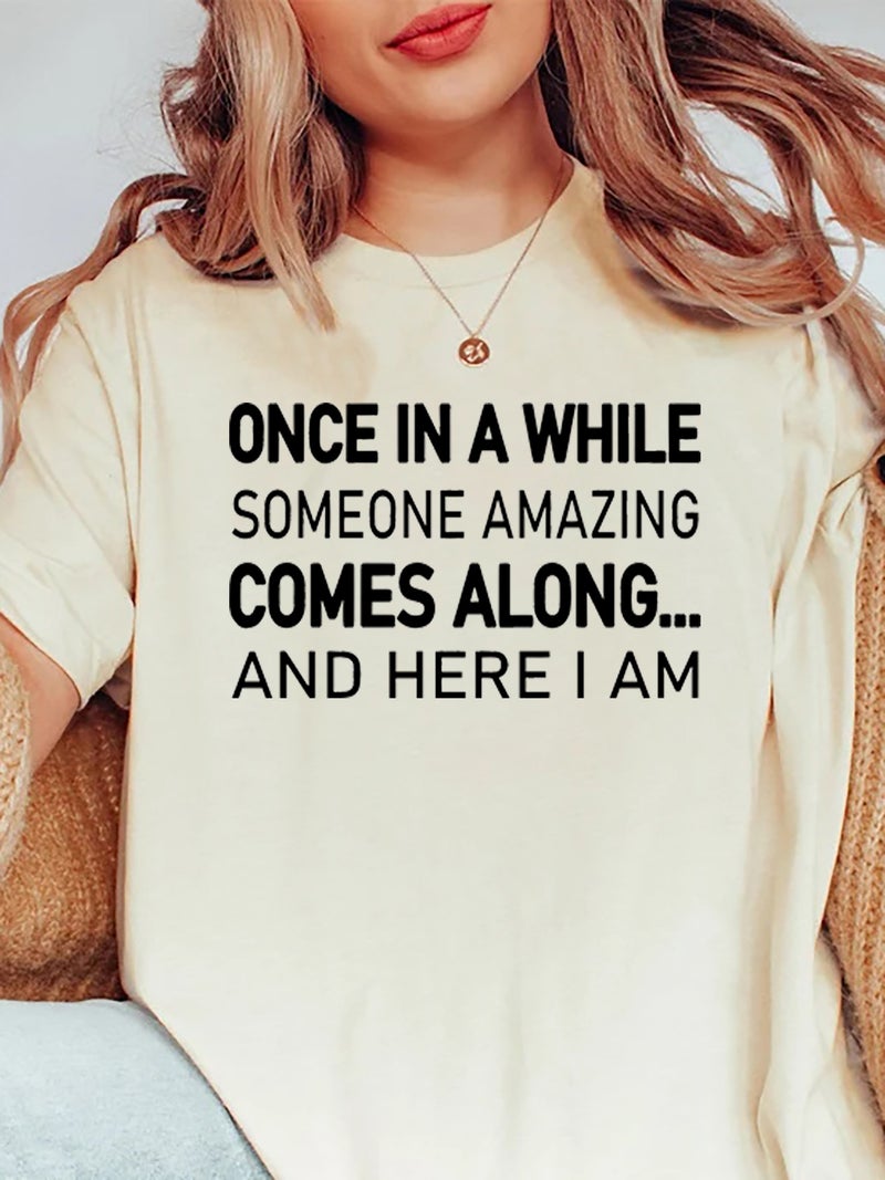 Foreign trade Independent Station Women's top Round Neck Slogan Printed Short-sleeved t-shirt - Image 1