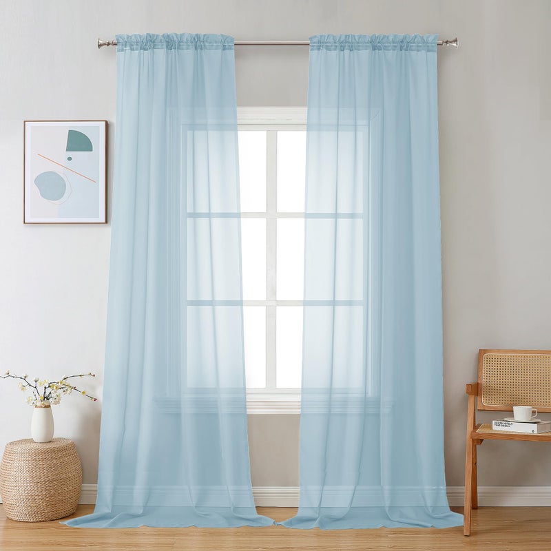 Chyhomenyc Sky Blue Sheer Curtains 96 inches Long 2 Panels  Light Filtering Soft Airy Solid Elegant Voile Window Treatment Drapes for Bedroom Living Room Wedding Party Decor  42 Wx96 L  8FT L - Image 1