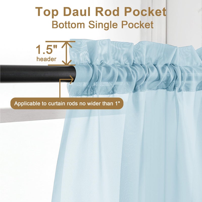 Chyhomenyc Sky Blue Sheer Curtains 96 inches Long 2 Panels  Light Filtering Soft Airy Solid Elegant Voile Window Treatment Drapes for Bedroom Living Room Wedding Party Decor  42 Wx96 L  8FT L - Image 2
