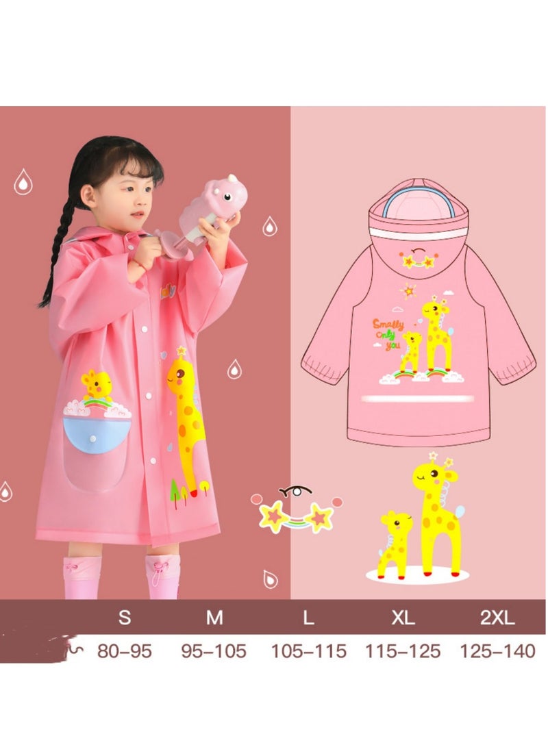 Loquat Children's Raincoat Waterproof Fashion Cartoon Schoolbag Bit Large Brim Transparent Poncho Pink 