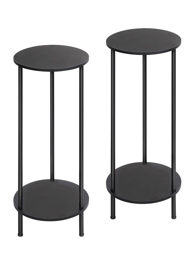 MOOACE End Tables Living Room Set of 2, Small Round Side Table with Storage Shelves, 2-Tier Nightstand Bedside Sofa Table Coffee Desk for Living Room, Bedroom, Bathroom, Office, Black - Image 1